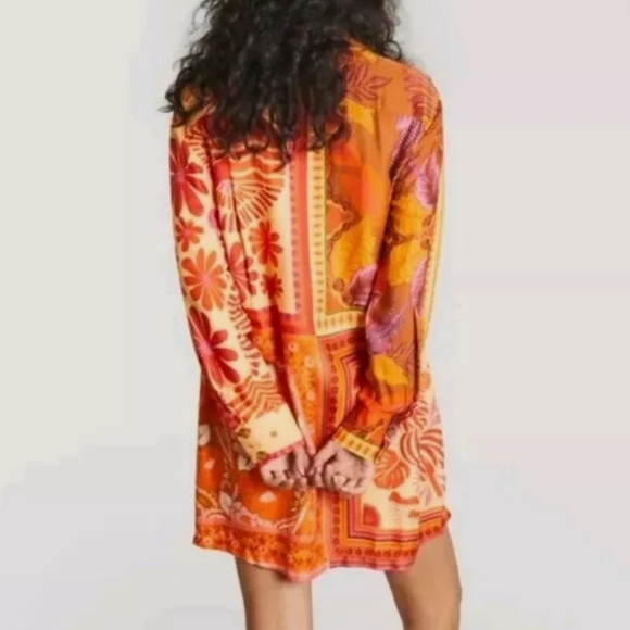 FARM Rio Button Front Long Sleeve Oversized Forest Mixed Scarves Multi M NWT - Picture 8 of 16